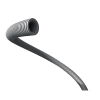 FLEXRÖR 16MM 25M böjd grå flexibel korrugerad slang mot en vit bakgrund.