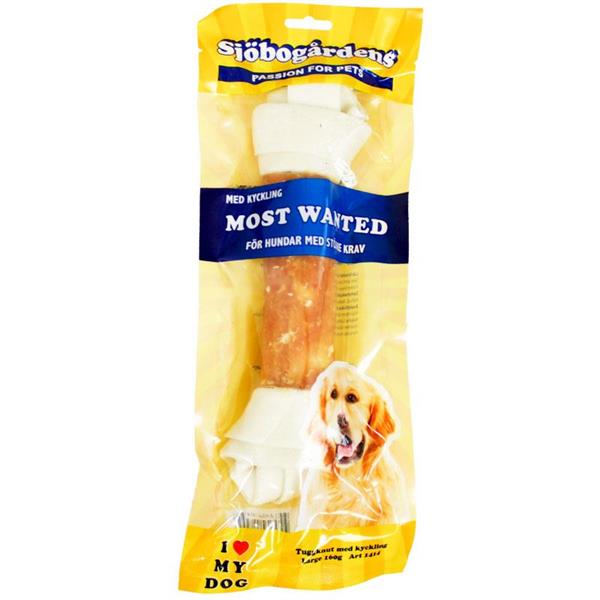 Sjöbogården Tuggknutt stor, 22cm, enkelpack i gult med golden retriever-bild.