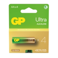 Fyrpack BATTERI ULTRA AA/LR6-batterier i grön och gul förpackning.