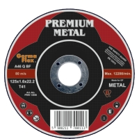 Röd och svart KAPSKIVA METALL 125X1,6X22,2MM kapskiva med specifikationer och streckkod.